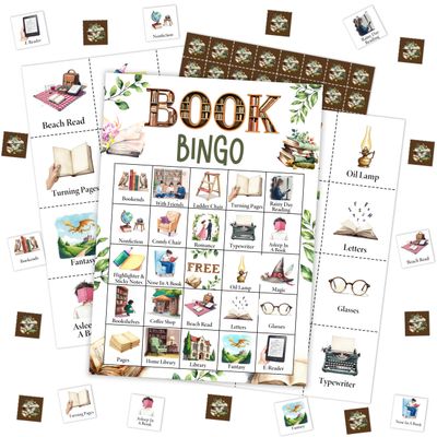 Mueddur Book Party Bingo Game Card, Bookish Bingo Set for Adults Large Group Family Friends, Book Club Reading Group Activities, Bookclub Meeting Icebreaker Games for 24 Players -23