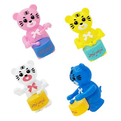 DECHOUS 4pcs Wind-up Tiger Toy Clockwork for Boys and Girls Cartoon Drummer Toys