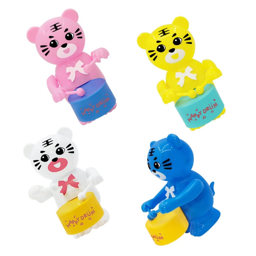 DECHOUS 4pcs Wind-up Tiger Toy Clockwork for Boys and Girls Cartoon Drummer Toys