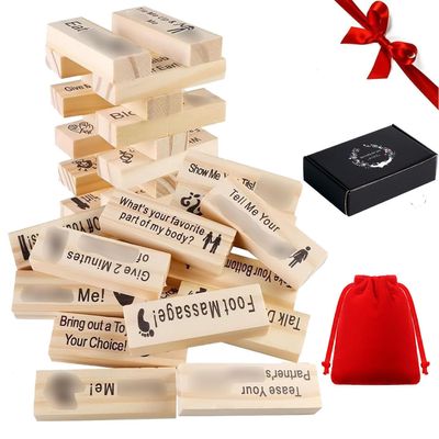 48Pcs Super Naughty Block Tower Game, Couple Adult Valentine Tumbling Tower Block Game for Date Night Ideas, Stacking Wooden Blocke for Grown Ups