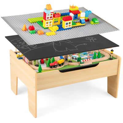 GLACER 78 Pieces Train Table, Wooden Activity Table with Reversible Top, Magnetic Fishing Rod, Storage, Tracks, Buildings, Multipurpose Painted Train Table Set for Toddlers 18M+, Gift for Boys Girls
