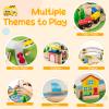 GLACER 78 Pieces Train Table, Wooden Activity Table with Reversible Top, Magnetic Fishing Rod, Storage, Tracks, Buildings, Multipurpose Painted Train Table Set for Toddlers 18M+, Gift for Boys Girls view 4