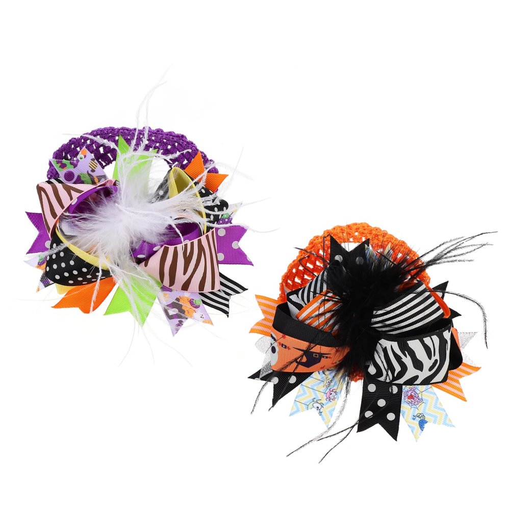 Abaodam 2pcs Girl Embroidery Headpiece Halloween Bow Knot Headband and Orange Black for Newborns to Toddlers Hair Accessory for Dress-up and Photoshoots