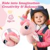 FUNLIO Unicorn Stick Horse for Kids 3+, Rainbow Fairy Hobby Horse with Soft Plush & Wood Wheels, Neighing and Galloping Sound for Pretend Play & Creativity, Stick Horses Gift, CPC&CE Certified - Pink view 2