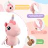 FUNLIO Unicorn Stick Horse for Kids 3+, Rainbow Fairy Hobby Horse with Soft Plush & Wood Wheels, Neighing and Galloping Sound for Pretend Play & Creativity, Stick Horses Gift, CPC&CE Certified - Pink view 4