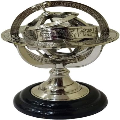 Brass Armillary Sphere Astrolabe On Black Wooden Base Nautical Gift Rustic Vintage Home Decor Gifts Chrome/Black