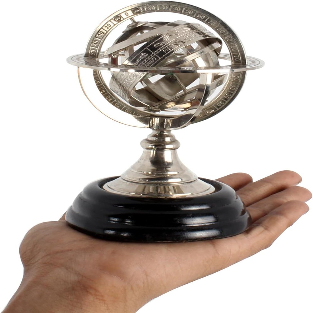 5" Nautical Brass Armillary Sphere World Globe Chrome Maritime Nautical & Collectible