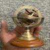 Antique Vintage Brass Armillary Globe Astrolabe Tabletop Sphere With Wooden Base 5 Inch view 1