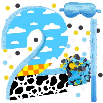 16 Inch Number 2 White Cloud Pinata with 16 Inch Piata Stick Blindfold Confetti for Boy Girl Kids 2nd Birthday Party Decorations(2nd)