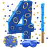 16 Inch Number 4 Double Sided Printing Blue Gold Ring Pinata with 16 Inch Piata Stick Blindfold Confetti for Boy Girl Kids 4th Birthday Party Decorations (4th) view 1