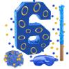 16 Inch Number 6 Double Sided Printing Blue Gold Ring Pinata with 16 Inch Piata Stick Blindfold Confetti for Boy Girl Kids 6th Birthday Party Decorations (6th) view 1