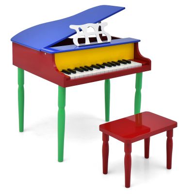 GLACER Kids Piano, 30 Keys Mini Grand Piano with Music Stand and Stool, Classical Electronic Educational Musical Instrument for Girls Boys Ages 3+ (Colorful)
