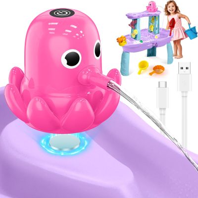 Hinastar Water Table Pump Octopus, Cordless Rechargeable Pump for Water Tables with Magnetic Mounting, No Drill Installation, Durable Outdoor Water Play Accessories for Kids & Toddlers (Pink)