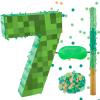 16 Inch Pixel Number 7 Pinata, Birthday Pinata with 16 Inch Piata Stick Blindfold Confetti for Kids 7th Birthday Party Decorations(7th) view 1