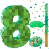 16 Inch Pixel Number 8 Pinata, Birthday Pinata with 16 Inch Piata Stick Blindfold Confetti for Kids 8th Birthday Party Decorations(8th) view 1