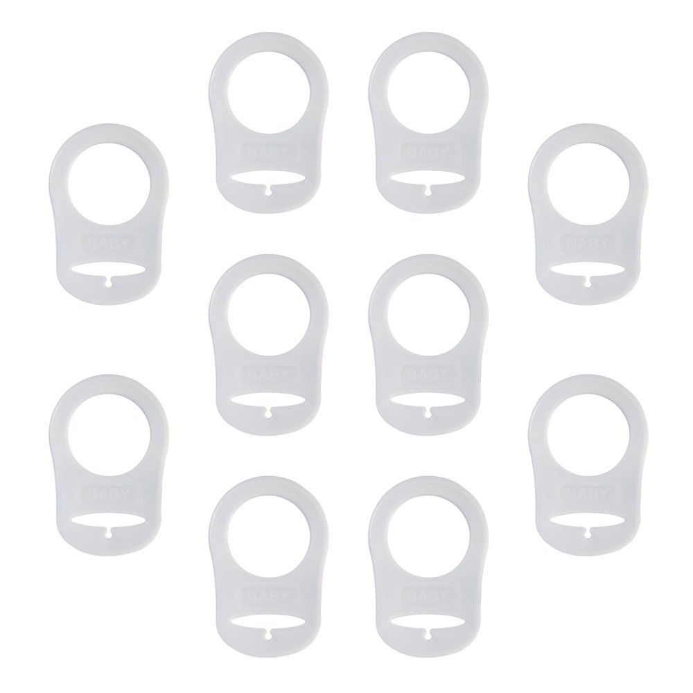 10 Pack Clean Pacifier Clip Silicone Adapter Holder Rings for Pacifier (Food Grade, Clear)