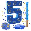 16 Inch Number 5 Double Sided Printing Blue Gold Ring Pinata with 16 Inch Piata Stick Blindfold Confetti for Boy Girl Kids 5th Birthday Party Decorations (5th) view 1