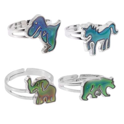 Abaodam 4pcs Cartoon Animal Mood Changing Thermochromic Finger for Boys and Girls Fun Accessories for Parties and Costumes Adorable Dino Elephant