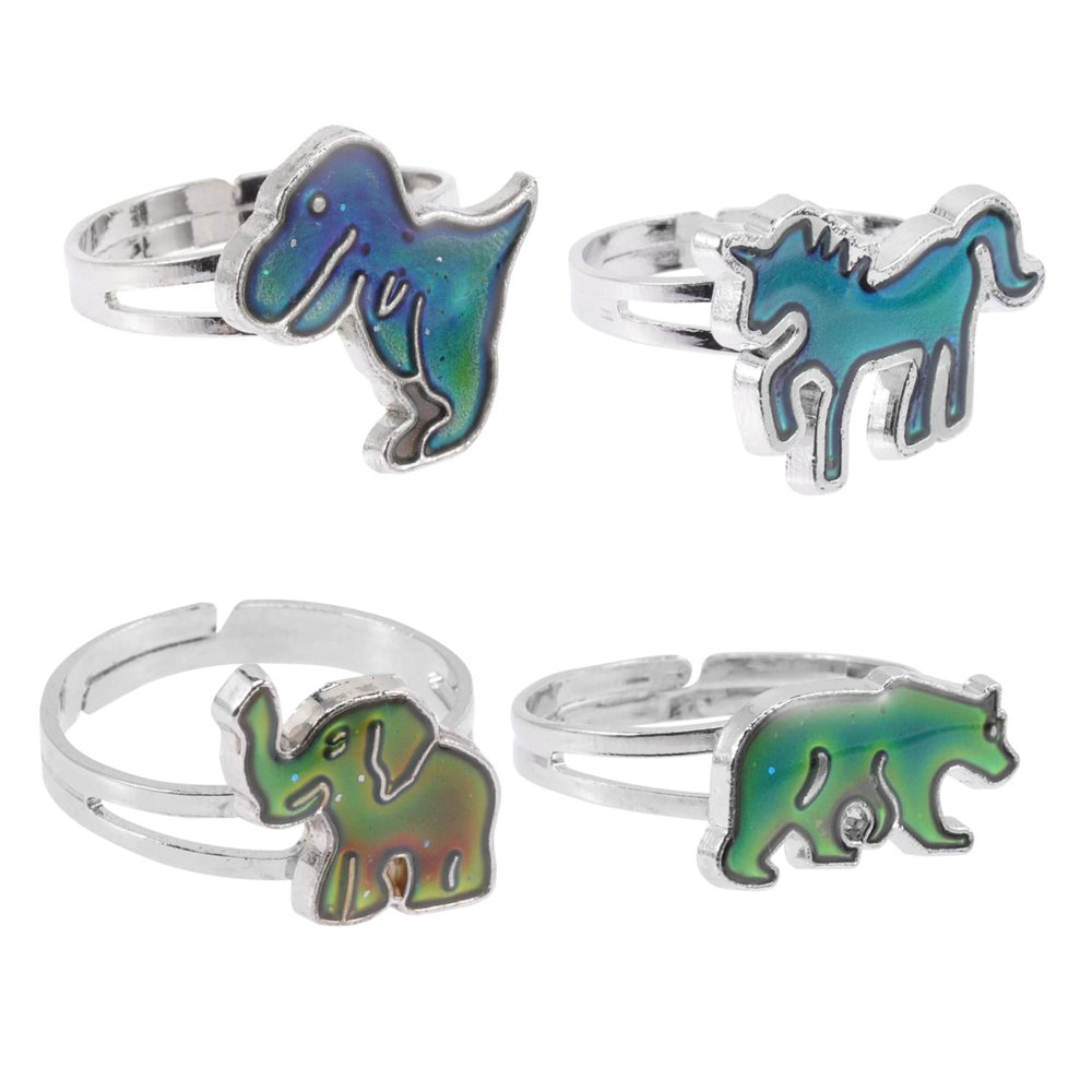 Abaodam 4pcs Cartoon Animal Mood Changing Thermochromic Finger for Boys and Girls Fun Accessories for Parties and Costumes Adorable Dino Elephant