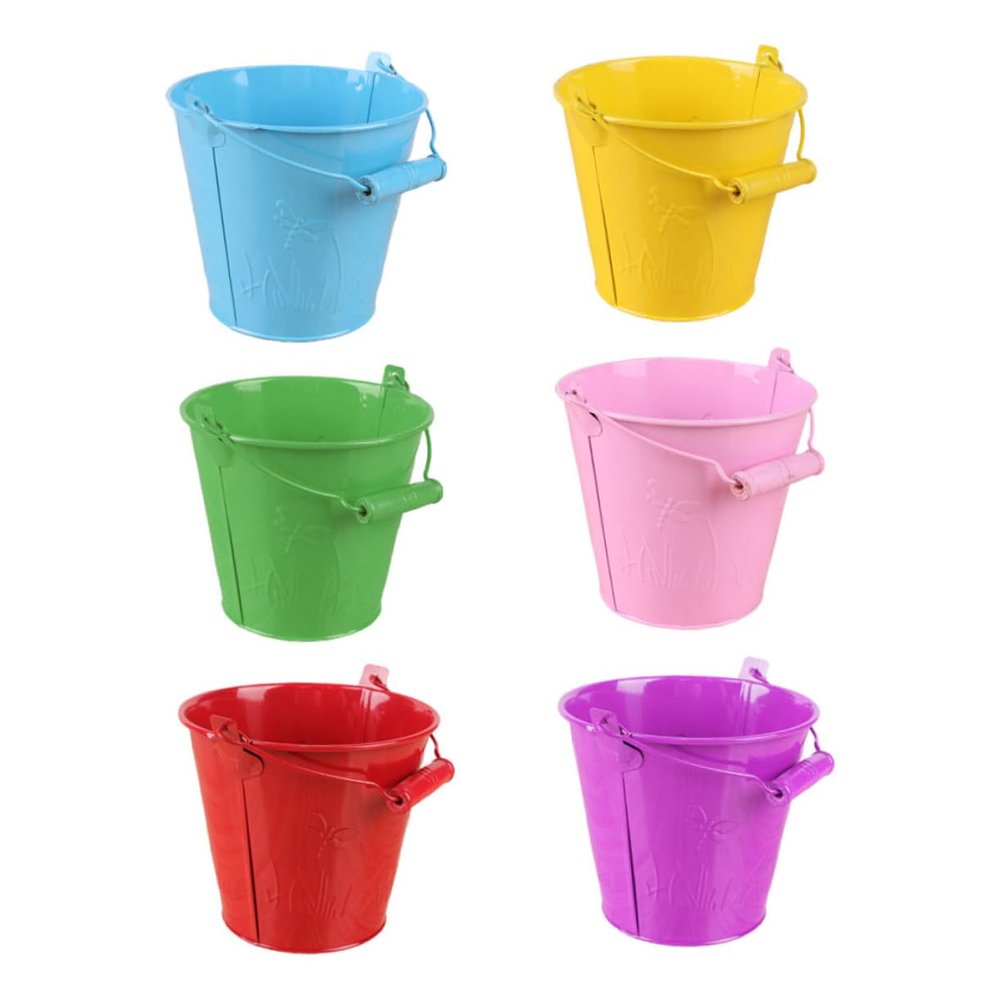 Abaodam 6pcs Mini Sand Buckets for Boys and Girls Tinplate Beach Toys Boy Girl Bucket Design Beach Accessories Random Color
