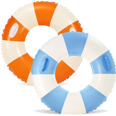 2 PCS Inflatable Pool Floats for Swimming Pool Party Lake Beach Adults - Floaties Pool Tubes Swim Rings Tubes Floaties for Beach Pool Party Decorations (Blue-Orange, 43inch)