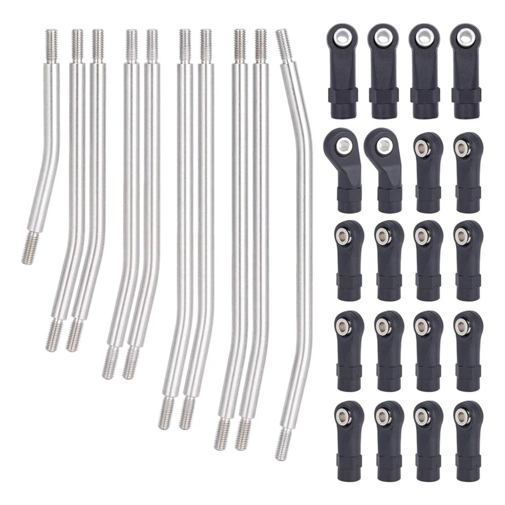 BOQEXSS for Axial for SCX10 II 90046 1/10 10Pcs Stainless Steel Links Rod Set with Ball End 313/324mm Wheelbase RC Crawler Car Upgrade Parts RC Car Parts(313mm)