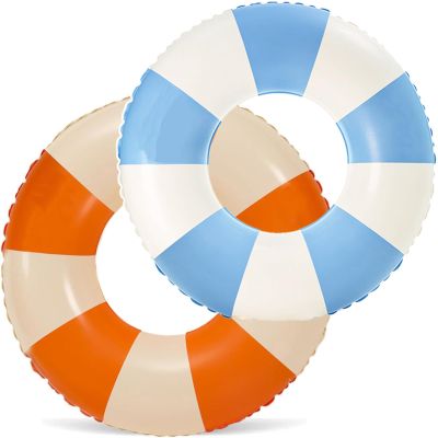 2 PCS Inflatable Pool Floats for Swimming Pool Party Lake Beach Adults - Floaties Pool Tubes Swim Rings Tubes Floaties for Beach Pool Party Decorations (Blue-Orange, 30 inch)