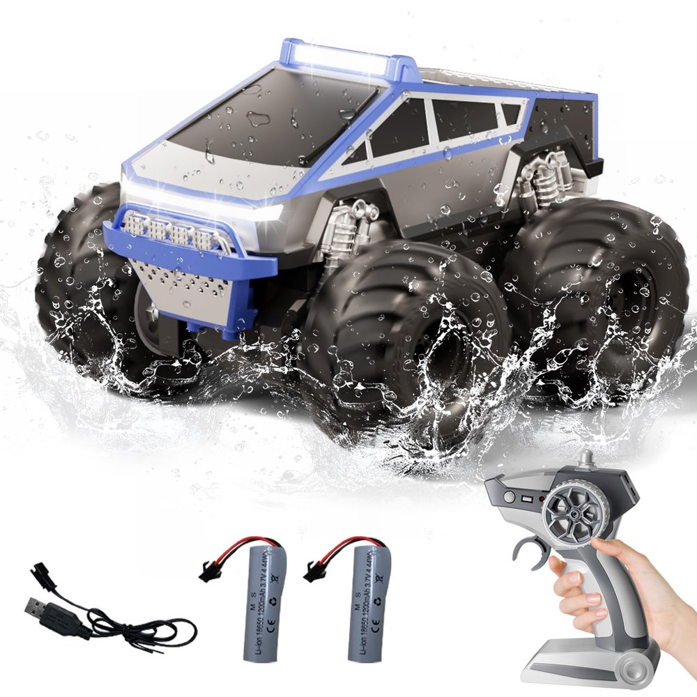 Amphibious Remote Control Car, 1:18 RC Off-Road Monster Truck Toys for Boys,4WD All Terrain Off-Road Pickup, 2.4 GHz RC Vehicles, Waterproof RC Trucks, Christmas Birthday Gifts for Boy Girl (Blue)