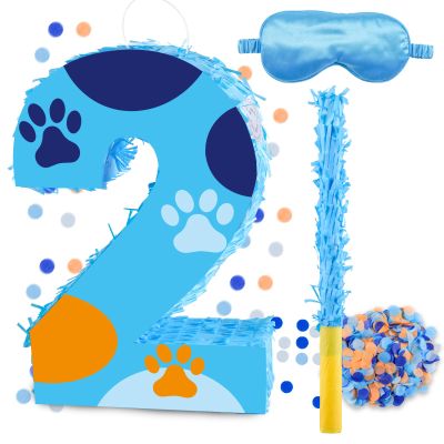 16 Inch Number 2 Dog Paw Pinata with 16 Inch Piata Stick Blindfold Confetti for Boy Girl Kids 2nd Birthday Party Decorations (2nd)
