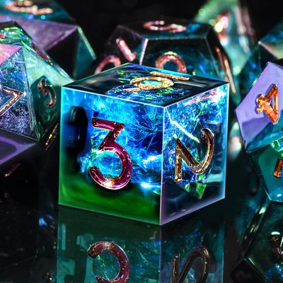 AUSTOR 7-Die DND Dice Set Handmade Sharp Edge Polyhedral Dice for Dungeons and Dragons D&D RPG MTG Table GamesElectroplating Black&Blue,Gold