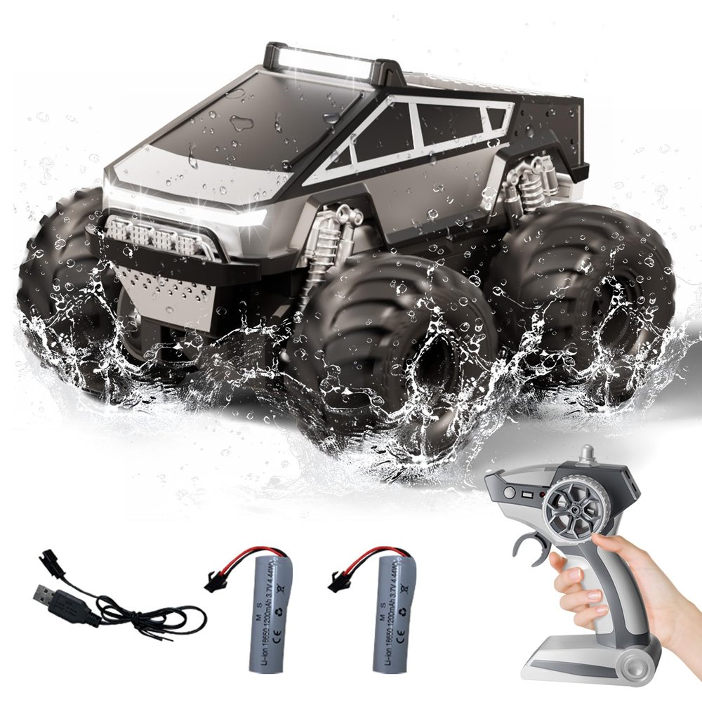 Amphibious Remote Control Car, 1:18 RC Off-Road Monster Truck Toys for Boys,4WD All Terrain Off-Road Pickup, 2.4 GHz RC Vehicles, Waterproof RC Trucks, Christmas Birthday Gifts for Boy Girl (Grey)