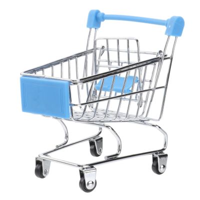 JOINPAYA Mini Shopping Cart Metal Handcart Toy for Pets Sky Blue Miniature Grocery Cart for Dollhouse Office Organizer and Party Favors
