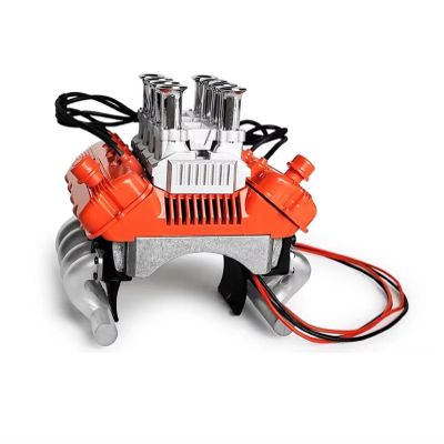 RC Spare Part Compatible with TRX4 1/10 RC Crawler Accessories RC Car FST V8 Simulate Engine Motor Cooling Hood Fans Radiator Kit Heatsink Cover(Orange)