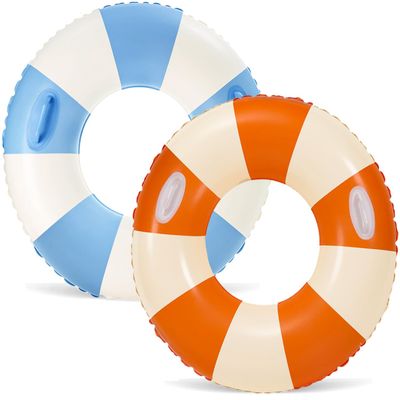 2 PCS Inflatable Pool Floats for Swimming Pool Party Lake Beach Adults - Floaties Pool Tubes Swim Rings Tubes Floaties for Beach Pool Party Decorations (Blue-Orange, 35inch)