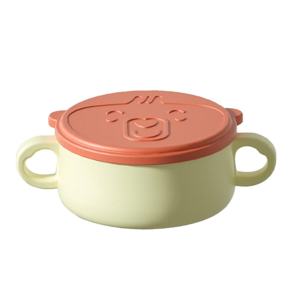 Abaodam 1pc Detachable Bowl Dual-handle Stainless Steel Boy Girl Eating Bowl Base Safe for Boy Girl Easy to Clean for Food and Soup Orange