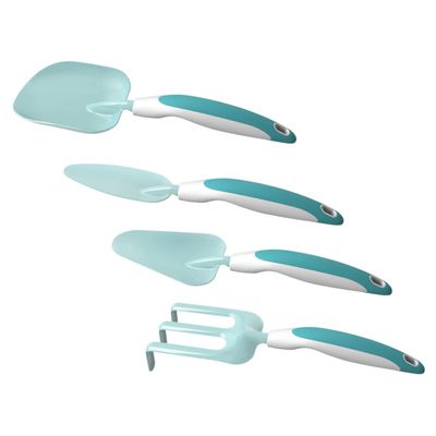 Mikikit 4pcs Gardening Tools Set Outdoor Planting Shovels Rake for Boys and Girls Playtime Soft