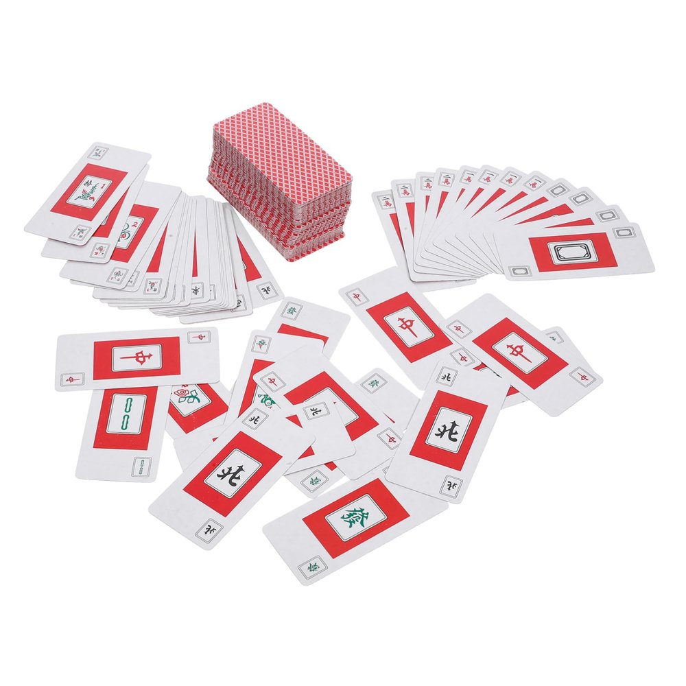 Hemoton 2sets Travel Mahjong Cards Chinese Style Portable Mahjong Playing Cards Dice for Fun Game Easy to Carry and Travel Enthusiasts
