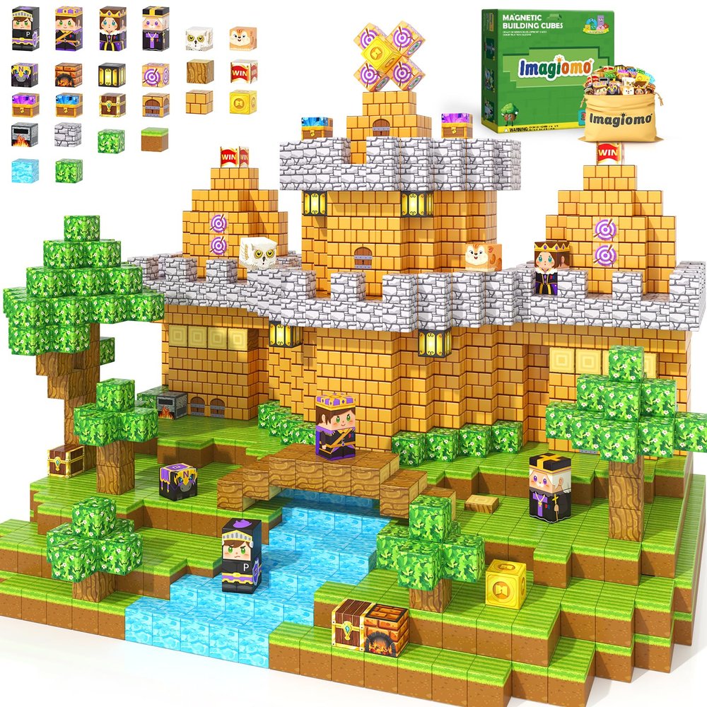 200PCS Magnetic Blocks - Build Mine Magnet World Forest Castle Set, Magnet Kids Building Toys for 3-5 5-7 8-12 Year Old Boys & Girls, STEM Sensory Montessori Construction Toys for Toddlers Gifts
