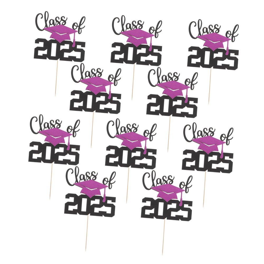 OKUMEYR 10pcs Graduation Cake Toppers Paper Picks for Graduation Party Decorations Smooth Lightweight Easy to Insert for High School Celebrations