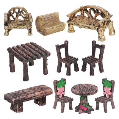 VOSAREA 10pcs Miniature Garden Furniture Ornaments Resin Tables Chairs for Dollhouse Accessories Landscape Decorations Rustic Charm Easy to Use and Lightweight
