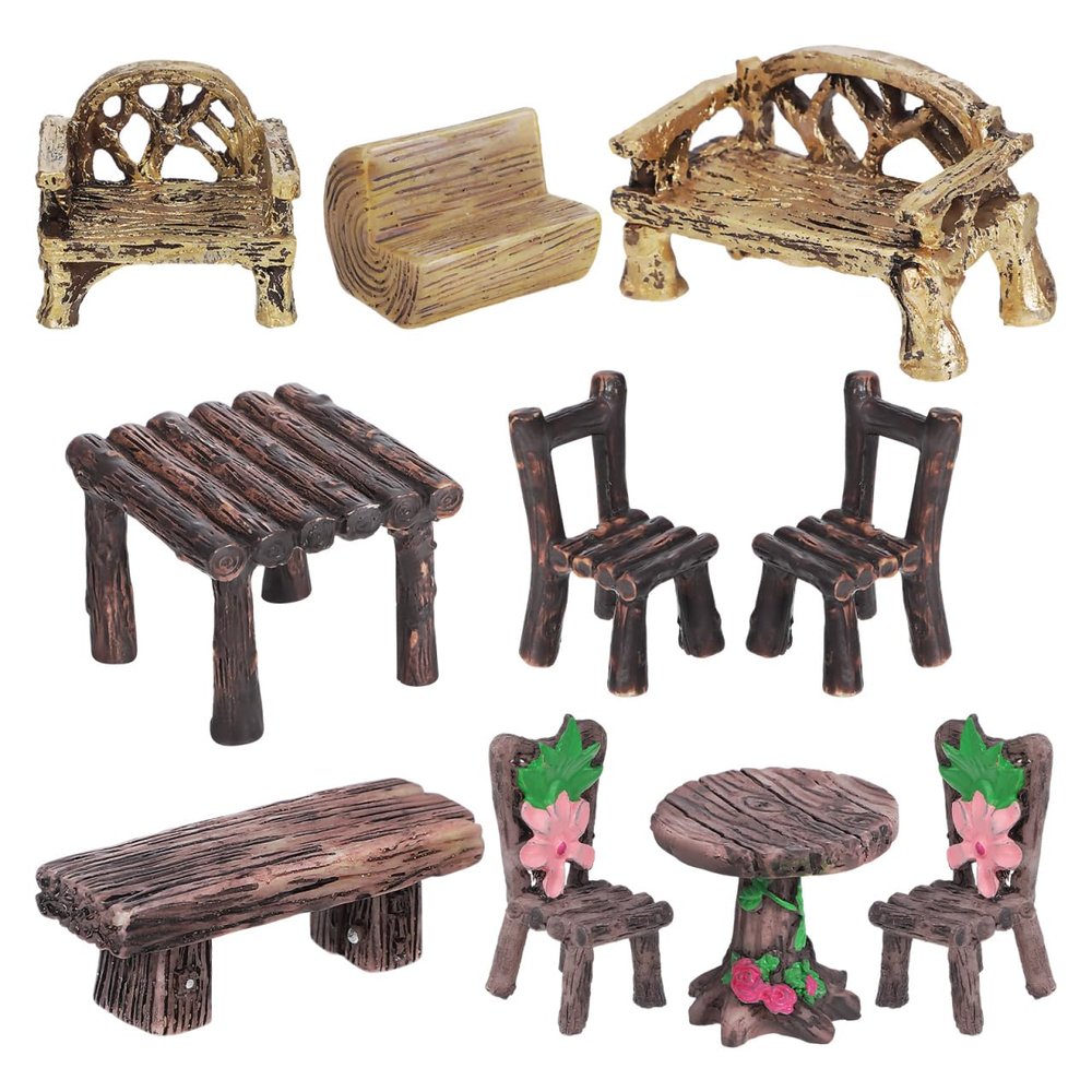 VOSAREA 10pcs Miniature Garden Furniture Ornaments Resin Tables Chairs for Dollhouse Accessories Landscape Decorations Rustic Charm Easy to Use and Lightweight