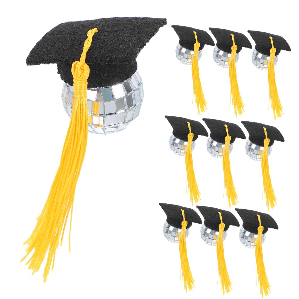 BESTYASH 10pcs Graduation Cap Disco Cupcake Toppers Tassels Fun Decorations for Graduation Party Charming Cake Decorations for Celebrations