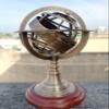 Decorative Brass Armillary Sphere, Antique Style Globe with Zodiac Details, 360-Degree Base, Wooden Stand view 2