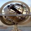 Decorative Brass Armillary Sphere, Antique Style Globe with Zodiac Details, 360-Degree Base, Wooden Stand view 3