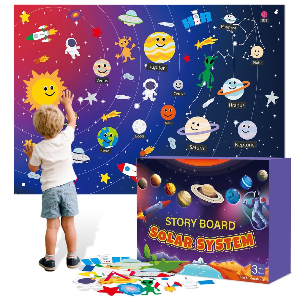 Solar System for Kids | Felt Wall Activities for Children | Montessori Space Planet Toys Game for Kids 3 4 5 6 7 8 40"x30" Felt Mat with 59 Figures Boy Girls Birthday Christmas Educational Gifts