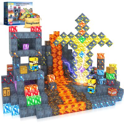 100PCS Magnetic Blocks - Build Mine Magnet World Mine Sword Adventure Set, Building Toys Classroom Must Haves Learning Sensory Toys for 3 4 5 6 7 8 Toddlers Kids Games Birthday Gifts for Boys & Girls