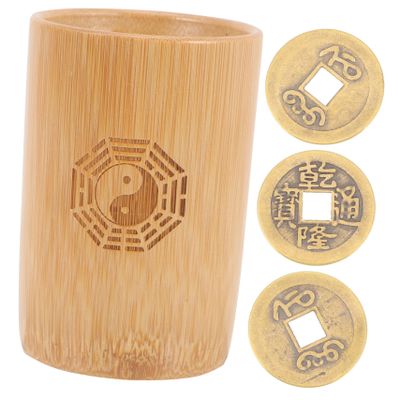 DECHOUS Bamboo Tube Hexagram Tool Divination Game Chinese Style Pot Buddhist Fortune-Telling Coin