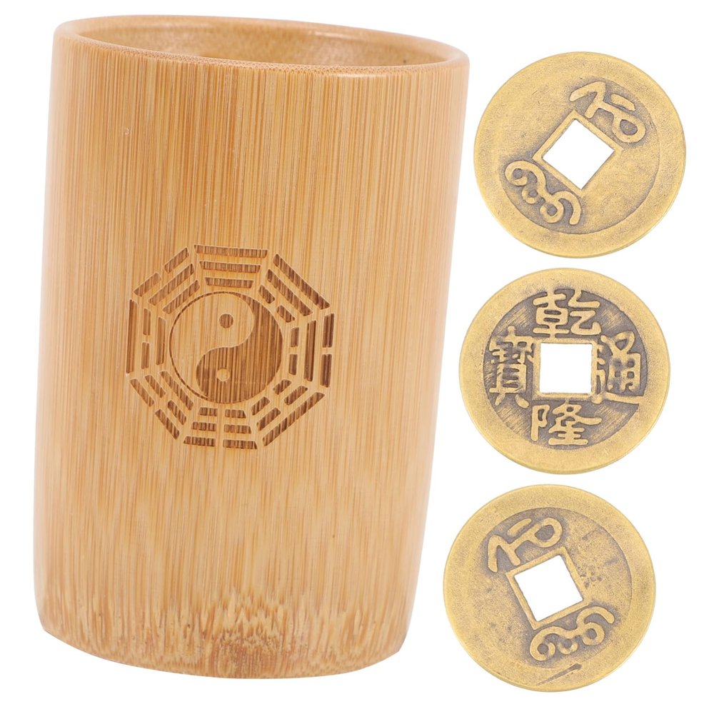 DECHOUS Bamboo Tube Hexagram Tool Divination Game Chinese Style Pot Buddhist Fortune-Telling Coin
