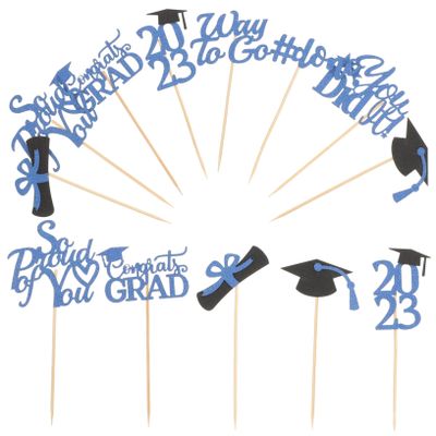 SHOWERORO 40pcs Graduation Cap Cupcake Toppers Class of 2023 Graduation Cake Decorations Cake Picks