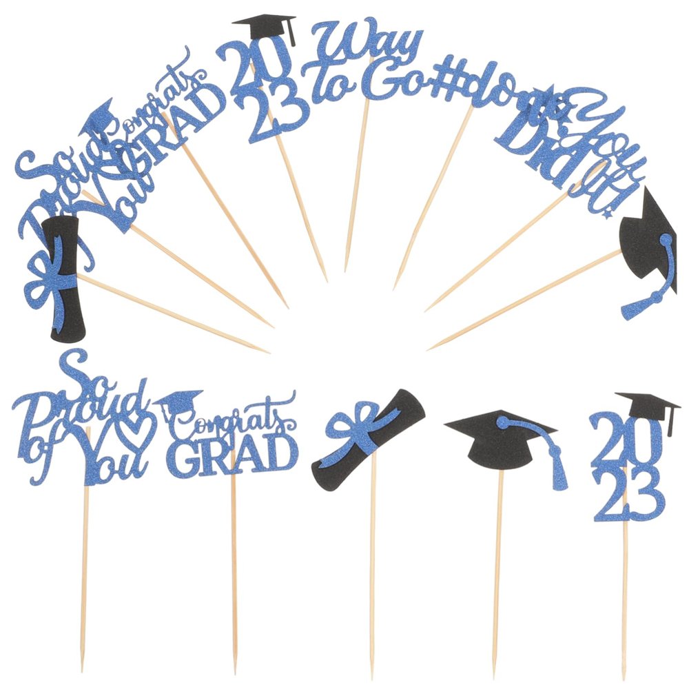 SHOWERORO 40pcs Graduation Cap Cupcake Toppers Class of 2023 Graduation Cake Decorations Cake Picks
